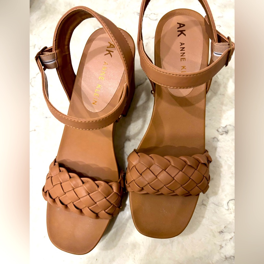 Anne Klein Tan Braided Leather Sandals